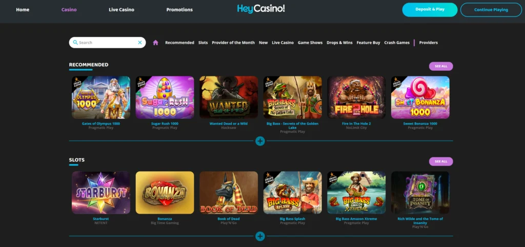 HeyCasino kuvatõmmis