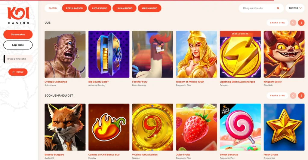 KoiCasino kuvatõmmis